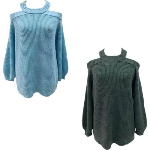 Womens Halter Long Sleeve Off Shoulder Knit Sweater Loose Pullover Jumper