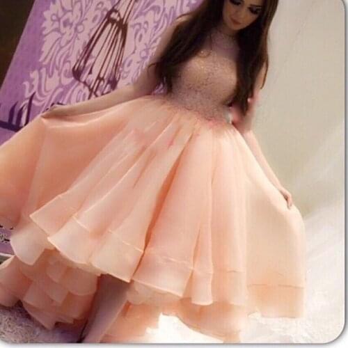 Saia Pink Jewel Appliqued Lace Sleeveless Short Front Long Back Prom wedding bridal gown mother of the bride Dresses