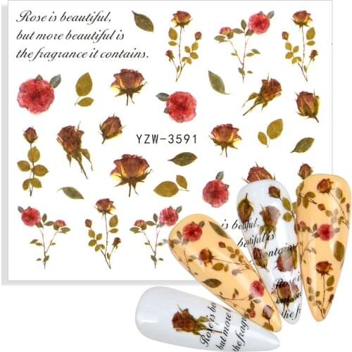 1 Sheet Dry Flower Lavender Nail Water Transfer Stickers 3D Dried Flower Leaf Slider Nail Decoration Manicure Decals Tattoo