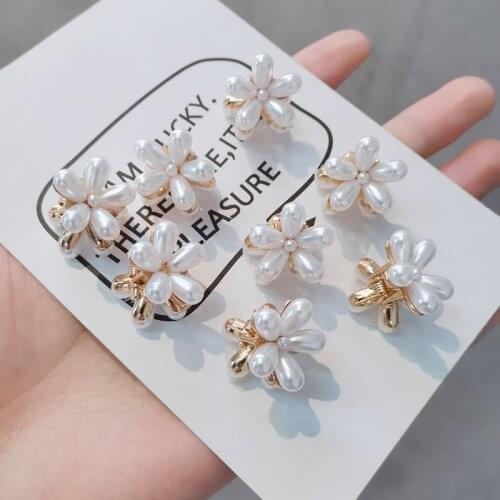 1Pc Flower Shape Simulation White Pearls 2.5x2cm Mini Hair Claws Clamp Hair Clips Women Girls Hair Accessories For Women
