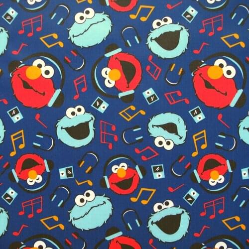 1 yard Polyester/PVC coated Waterproof Fabric for bag,- Cartoon and Music Note on Navy Blue background (width=140cm)