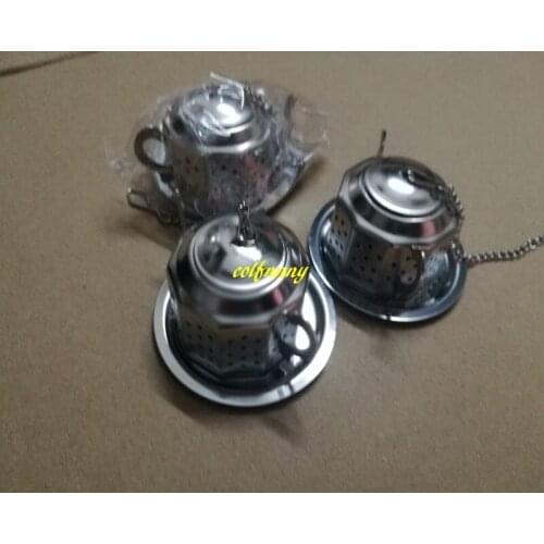 100pcs/lot Fast shipping Stainless Steel Teapot Tea Infuser Spice Drink Strainer Herbal Filter with Tray