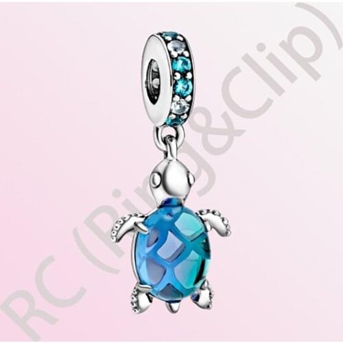 2020 Summer New S925 Sterling Silver Bead Murano Glass Sea Turtle Dangle Charms fit Original Pandora Bracelets Women DIY Jewelry