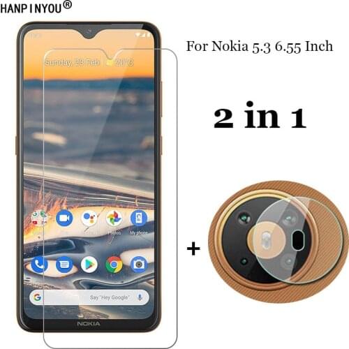 2-in-1 For Nokia 5.3 6.55" Back Soft Fiber Camera Lens Protection Film + Front 9H 2.5D Tempered Glass Screen Protector