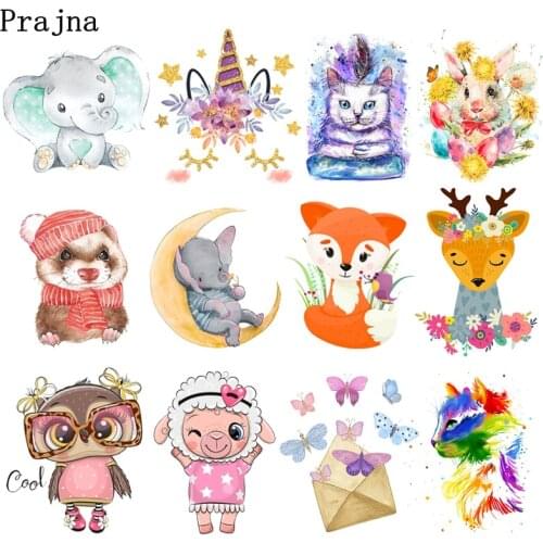 Cartoon Cat Unicorn Koala Applique Iron-On Transfer Patches For Clothing Animal Elephant Rabbit Heat Transfer Thermal Stickers