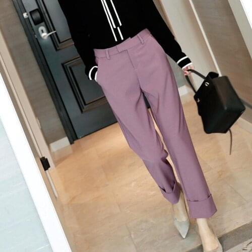 2019 Spring& Summer New Fashion Women High Waist Straight Suit Pants Casual Elegant Womens Formal Trousers Crimping Pants