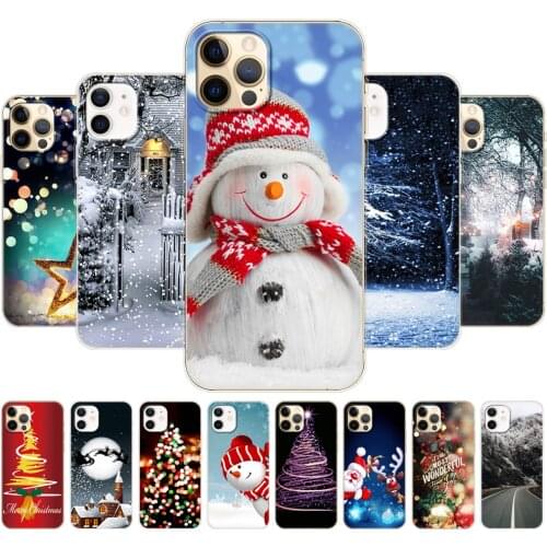 For iphone 12 Case For iphone 12 mini 12 Pro Max Back Phone Cover For Apple iPhone12 Pro Bag winter christmas snow tree new year