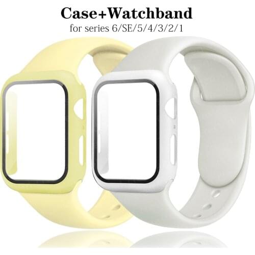 Cover+Strap For Apple Watch band 44mm 40mm 38mm 42mm 44 mm Silicone Sport bracelet+PTU case correa apple watch series 6 se 5 4 3