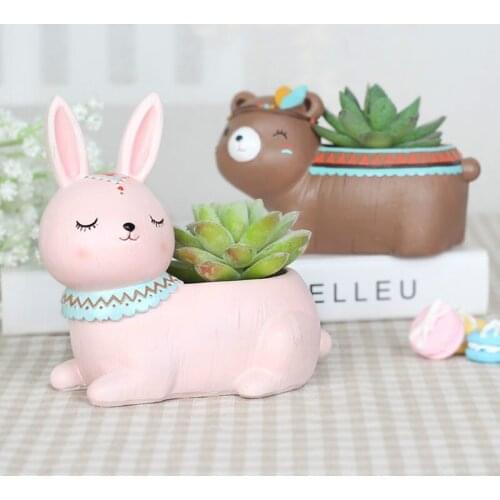 Cute Cartoon Animal Flowerpot Resin Succulent Plant Vase Fox Elephant Deer Bear Rabbit Planter Pot Home Decor Craft Bonsai Pot