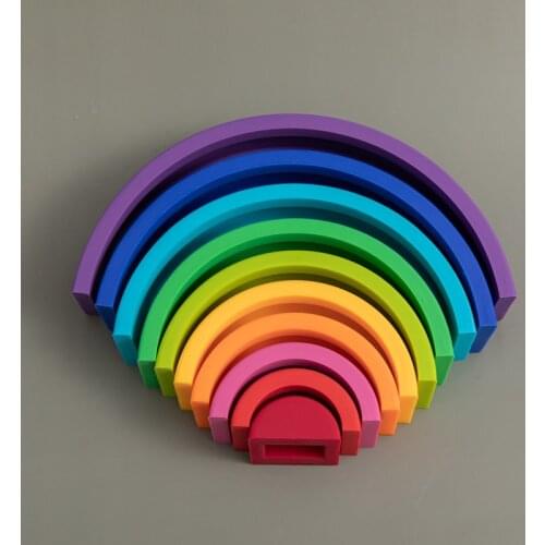 Baby Large Rainbow Stacker Wooden Toys Montessori Educational Toy Children For 2 Year old Kids Creative Rainbow Building Blocks