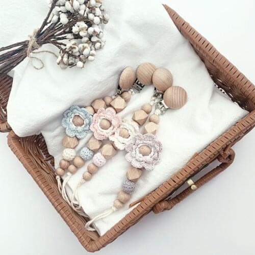 Baby Teething Soother Clip Crochet Beads Pacifier Chain Cotton Woven Flower DIY Dummy Nipple Holder Leash Strap Shower Gifts