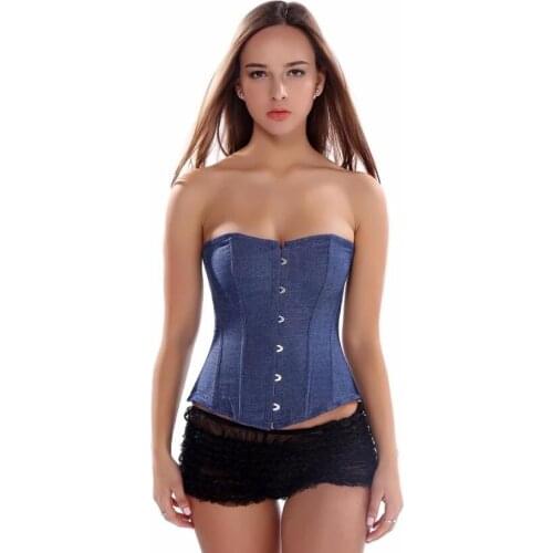 Denim Corsets and Bustiers Shapewear Lingerie Overbust Corset Plus Size Brocade Women Cowboy Sexy Corselet Gothic 6XL Blue