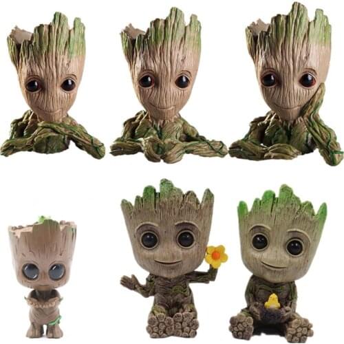 Disney Avengers Groot Action Figures Treeman Flowerpot Pen Holder Model Toys Shaking Head Decoration Boy Girl Gift