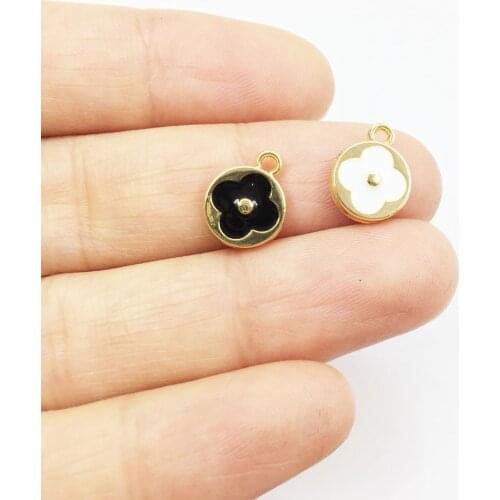 Eruifa 10pcs 9mm Flower Epoxy Coin Zinc Alloy necklace,earring bracelet jewelry DIY handmade 2 colors