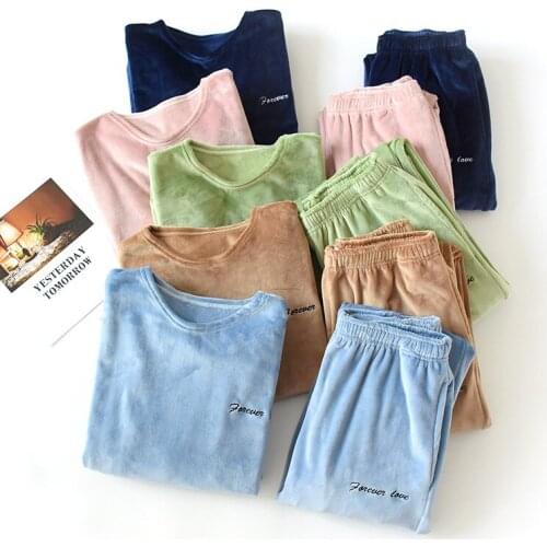 Fdfklak Lovers Pyjamas Flannel Pajama Full Sleeve Sets Couple Pajamas For Women 2PCS Sleepwear Autumn Winter Pijama Mujer