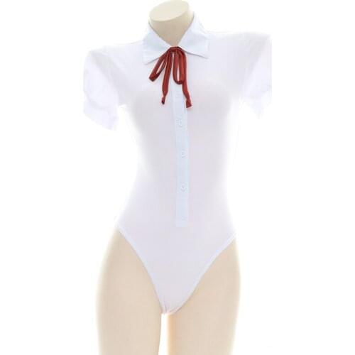 JK Unifrom Sleepwear Women Micro-transparent Blouse Short Sleeve Lapel White Sexy Private Student Outfit Girls Bowknot Tie
