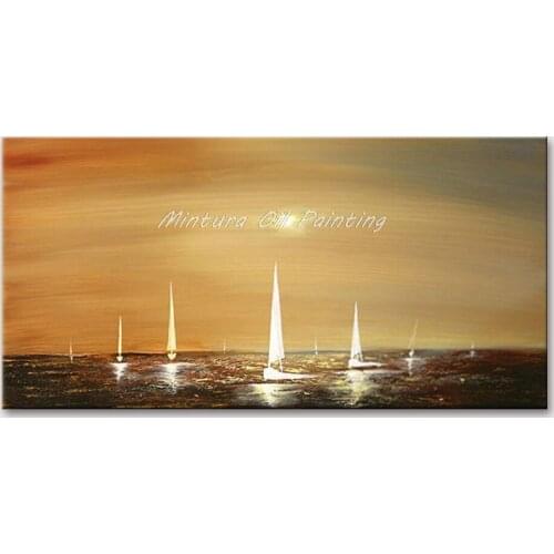 Mintura Wall Picture for Living Room Oil Paintings on Canvas Hand Painted Evening Seascapes and Boats Home Decor Art No Framed