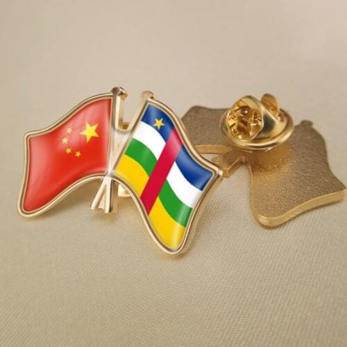 China and Central African Republic Crossed Double Friendship Flags Lapel Pins