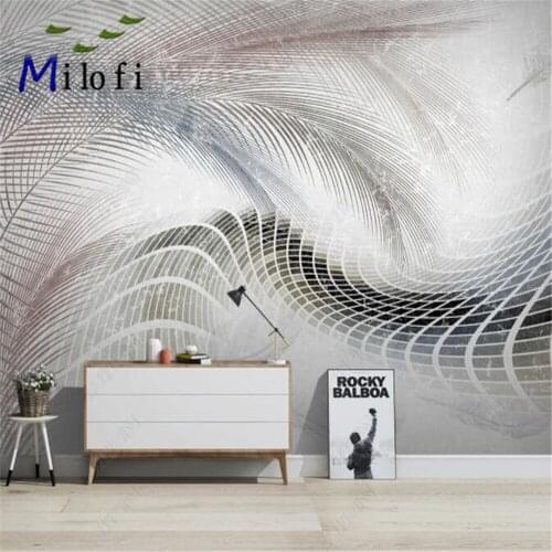 Milofi size custom wall decoration wallpaper mural Nordic minimalist feather abstract geometric lines TV background wall