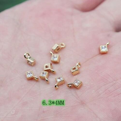 Mini 18k copper-clad gold inlaid zircon square pendant handmade diy earrings accessories bracelet small pendant jewelry material