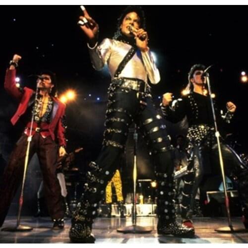 MJ Michael Jackson BAD PUNK Black Silm Fit Show Rock Halloween CostumePerformance Rivet Trousers /pants 27-36