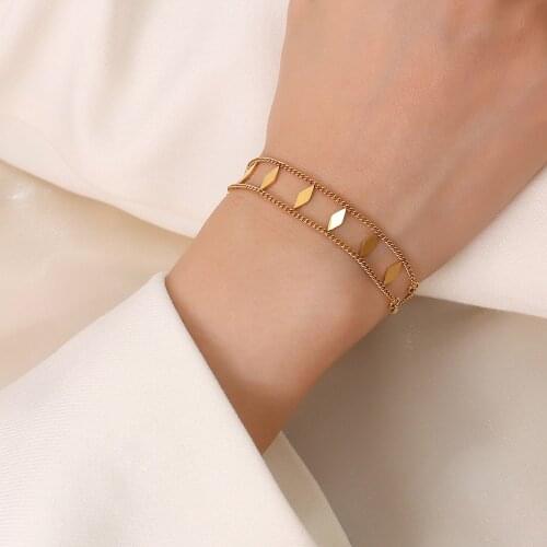 YAONUAN Trendy Double Layer Gold Plated Bracelet For Women Chains Clamp The Prismatic Fashion Jewelry Metal Wrist Accessories