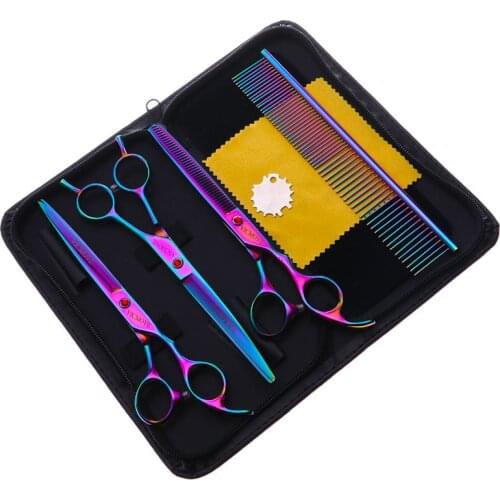 4Pcs/set Pet Grooming Scissors Kit Curved Professional Pet Grooming Shears for Dogs Cats Animals Multicolor Style
