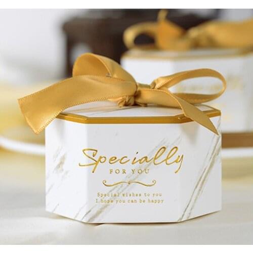 New Marble Hexagon Wedding Favor and Sweet Gift Bags Candy Box for Wedding Baby Shower Birthday Guests Event Party Supplies