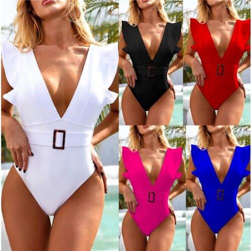 Backless Sexy Push Up Micro Bikini One-piece ruffled white swimsuit bikini Brazilian bathing Suit Mujer Swimming Suit Beachwear