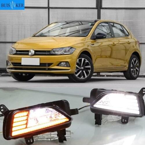 Sequential Yellow Turn Signal Function 12V Car DRL LED Daytime Running Light Fog Lamp For Volkswagen Polo 2018 2019