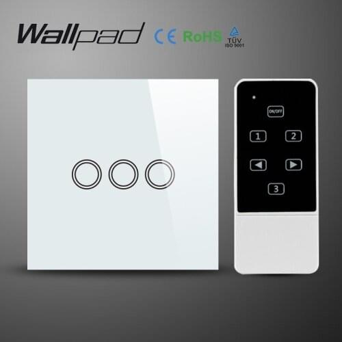 Wallpad Wireless White Glass 3 Gang Remote Control Touch Switch with LED indicator,RF433Mhz,Wall Light Switch for UK Standard