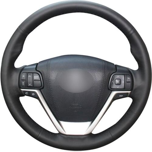 Hand-stitched Black Genuine Leather Car Steering Wheel Cover for Toyota Highlander 2013-2020 Sienna 2015 2016 2017 2018 2019