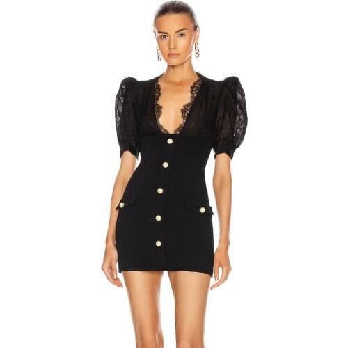 Sexy Deep V Tight-fitting Lace Cardigan Short Sleeve A Skirt Dress