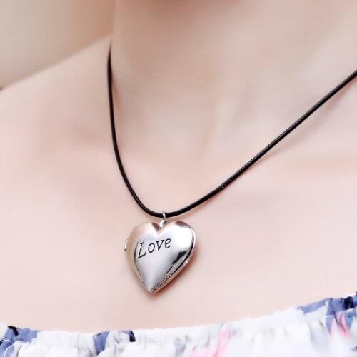 Heart Can Open Frame Memory Locket Letter Pendant Necklace Leather Rope Jewelry For Women YT-N230