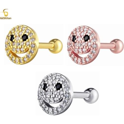 Korean Smile Ear Studa Stainless Steel Ear Bone Tragus Piercing Ring 16G Barbell Earlobe Cochlear Pierce Hypoallergenic Piercing