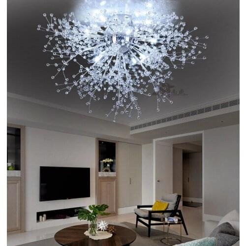 Modern Dandelion LED Flush Mount Ceiling Light Clear Crystal Lamp for Kitchen Bedroom Living Room Foyer Elegant Lighting Fixture
