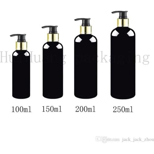 100/150/200/250ml black gold collar screw shampoo lotion pump plastic bottle,soap dispenser cosmetic packaging bottles