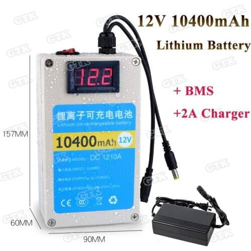 12v 10400mAh 10Ah lithium ion battery pack for Outdoor speakers/mobile power supply/Fishing lights/Portable Energy+2A Charger