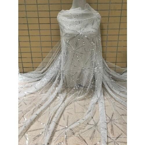 Top quality feather Nigeria tull net lace fabric lace fabric with beads and sequins L-32684 for bridal dress