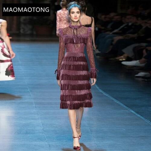Womens Clothing Fashion Designer Dress Autumn Womens Dress Flare Sleeve Mesh Cascading Ruffle Velvet Vintage Dresses