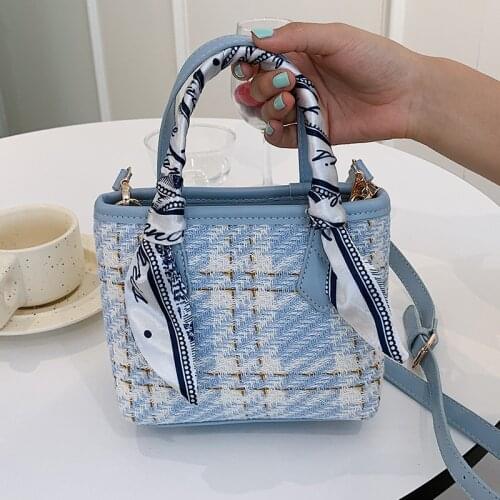 Small Square Linen Shoulder Bags for Women Scarves Tote Crossbody Bags Ladies Simple Bucket Messenger Bag Chic Designer Handbags