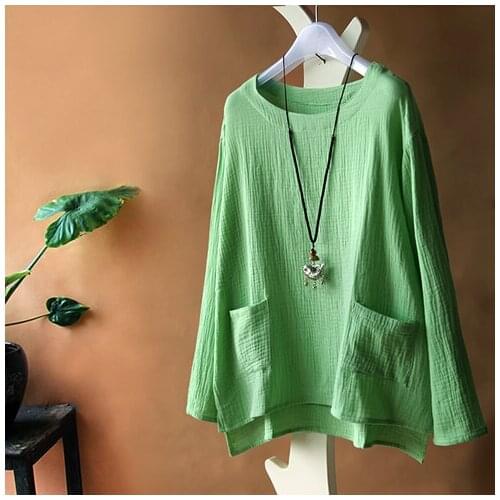 2021 Spring Autumn womens loose cotton linen Tees long sleeve casual cotton shirts,plus size 5XL 6XL linen blouse