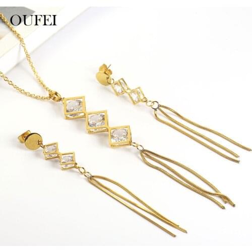 OUFEI Stainless Steel Earrings For Women Jewelry Sets Bohemian Tassel Necklace And Earring Set Jewelry Accessories 26 letter nec