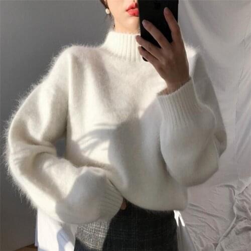 FNOCE 2020 winter new womens sweaters young fashion casual solid long sleeve turtleneck loose trends warm knited sweaters