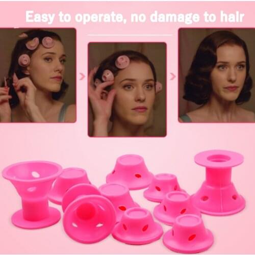 BLUE PINKSmall Silicone Hair Curlers Set, 10 Pack Magic Hair Rollers 1.6 Inch No Clip Silicone Curlers for Women and Kids