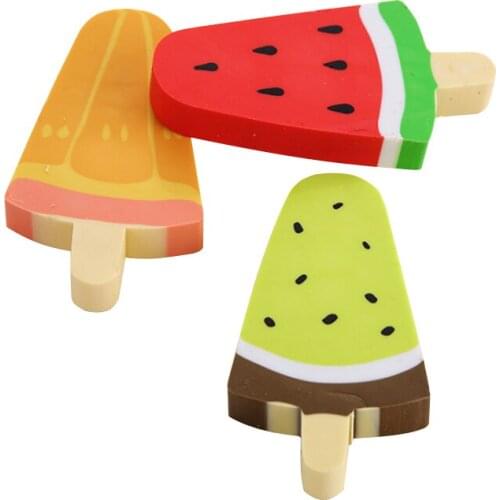12pcs/pack Colorful Lovely Watermelon Kiwifruit Ice Rod Rubber Eraser DIY Kawaii Pencil Eraser for Kids Gift Gifts for Party