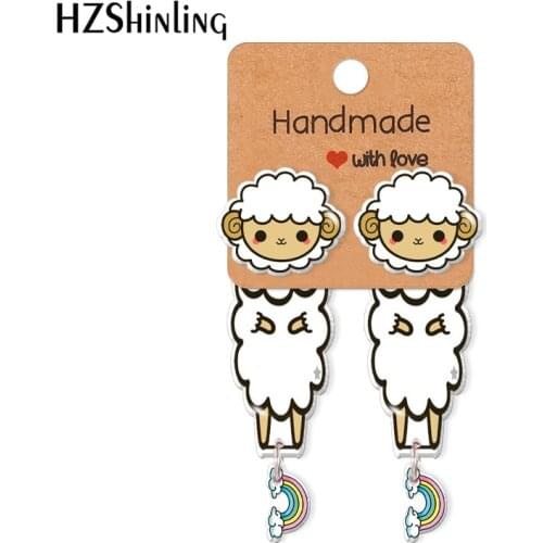 2021 New Kawaii Sheep Acrylic Stud Earring Zodiac Aries Epoxy Resin Jewelry Handmade Items Gifts Girl