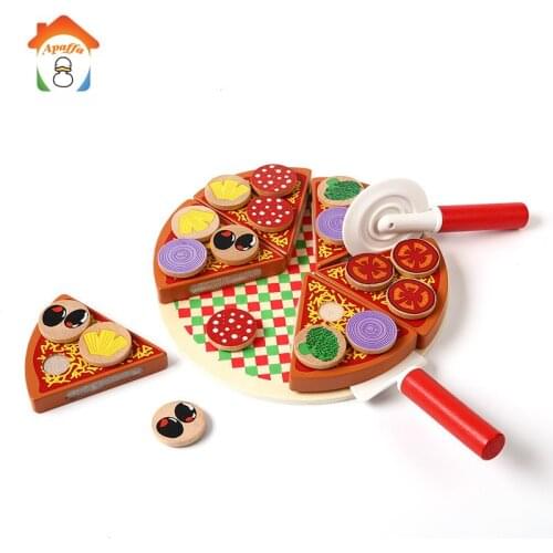 27pcs Pizza Wooden Toys Food Cooking Simulation Tableware Children Kitchen Pretend Play Toy Fruit Vegetable with Tableware