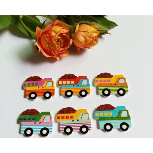 80pcs 2 Holes Mixed Wooden Transporter Shape Painting Buttons For Sewing Craft Flatback And Scrapbooking Accessories DIY Decor