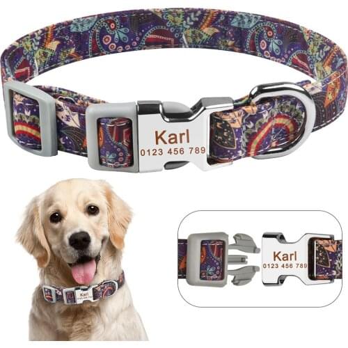 AiruiDog Personalised Dog Collar Custom Engraved Name ID Tag for Male Female Dogs S M L